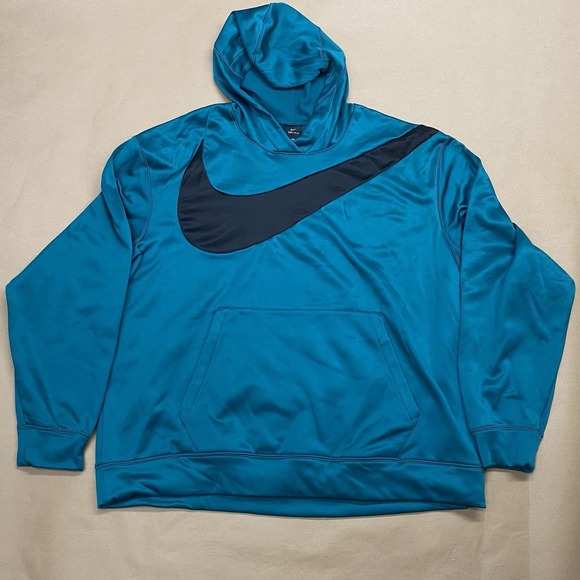 RARE - Nike Dri-Fit Men's Therma Hoodie Teal Loose Fit Large Swoosh Pullover XXL - Picture 1 of 12